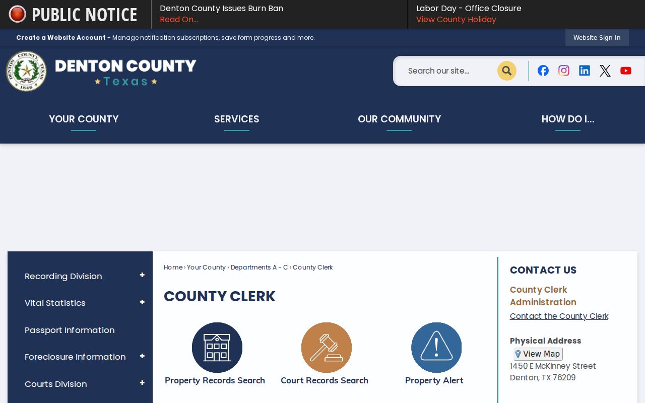 The Colony residents directory Denton County Clerk records office