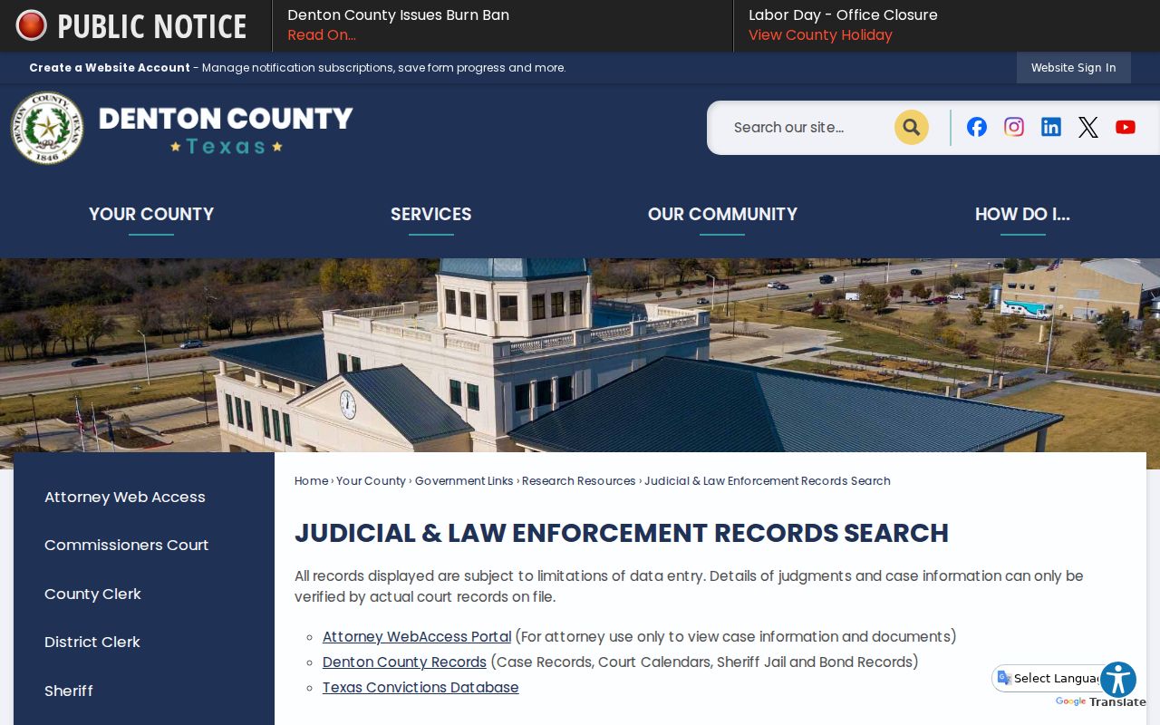 The Colony residents directory Denton County judicial records routing page