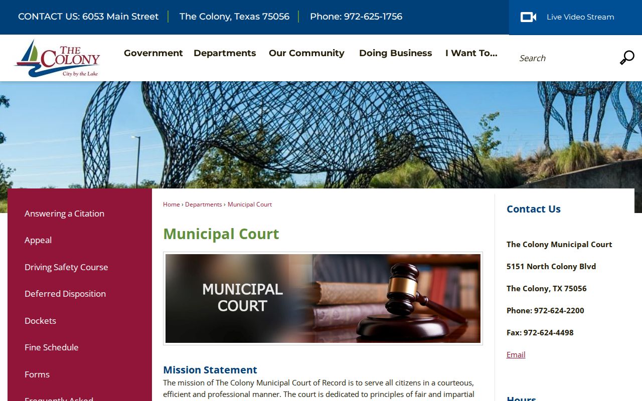 The Colony residents directory municipal court records page