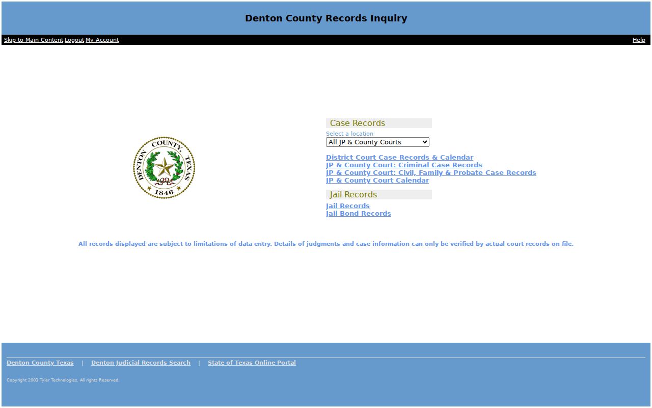 The Colony neighbors context, Denton County jail records landing page